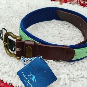 🚨B2G1 New FISH HIPPIE Green Blue Leather Antique Brass Buckle Belt
